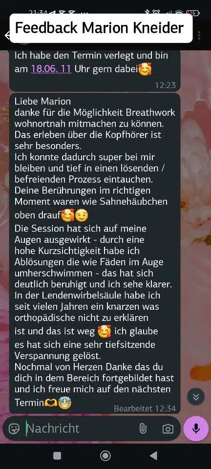 SMT Breathwork Teilnehmer Feedback Marion Kneider (2) SMT Breathwork Erfahrung