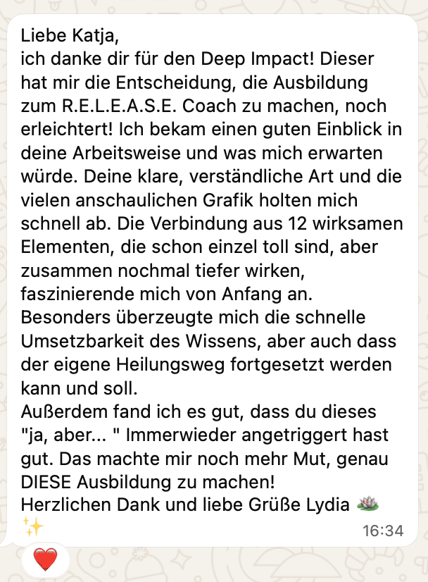 Feedback Lydia Haderk Deep Impact Transformation Kurs Erfahrungen