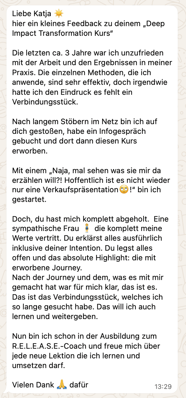 Feedback Silke Hüper Deep Impact Transformation Kurs Erfahrungen