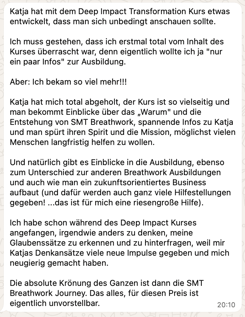 Feedback Simone Wiets Deep Impact Transformation Kurs Erfahrungen